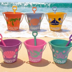 Personalized Mini Kids Beach Buckets with Shovel - Custom Summer Party Favors - Birthday Party - Mermaid themed Party - Personalized Gift