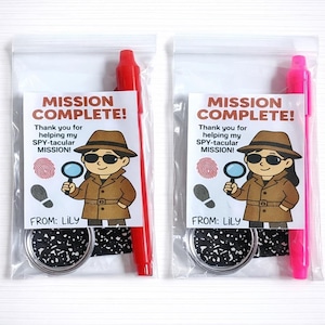 Spy Party Favors – Mission Complete Gift Bag with Notebook, Invisible Ink Pen & Magnifying Glass – Spy Birthday Favor – Non Candy Favors