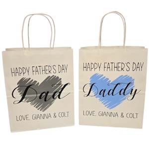 Sacola de presente personalizada para o Dia dos Pais | Sacola de presente Kraft personalizada com coração | 25 cm | Pai, avô, pai extra | Escolha a cor do coração