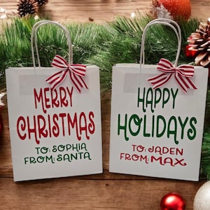 Cadeaux cadeaux de Noël blancs faits main kraft personnalisés | Sac cadeau de Noël |  Joyeux Noël ou joyeuses fêtes | De et vers personnalisés