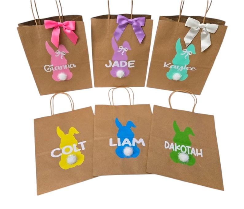 Bolsas de regalo de Pascua personalizadas, bolsas de conejito personalizadas, recuerdos de Pascua, intercambios para el aula, regalos para maestros y para la iglesia. imagen 7