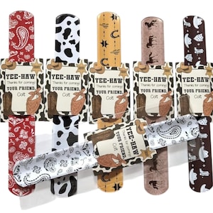 Cowboy Themed Party Favors – Western Slap Bracelets with “YEE-HAW” Gift Tag – Rodeo Theme Party – Kids & Adults – Individual or Bulk