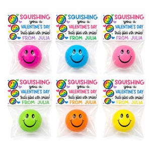 Happy Face Squishy Valentine Favors – Non Candy Valentines for Kids – Classroom Exchange –  Stress Ball Gifts – Student & Friend Valentines