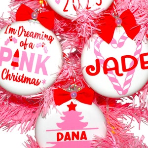 Personalized Pink Christmas Ornaments - Shatterproof Ornaments - Personalized Kids Ornaments - Christmas Gifts For Teachers & Friends, Gifts