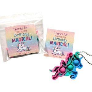 Girls Unicorn Birthday Party Favors - Unicorn Bubble Popper Keychain with Gift Tag - Magical Birthday Favor - Goodie Bag Filler