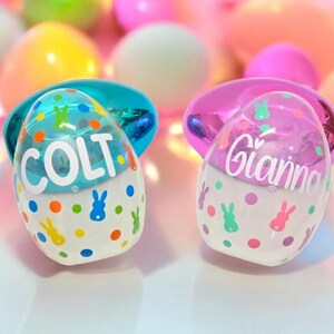 Personalized Large Easter Egg – 6" Easter Egg | Blue or Pink | Bunny & Polka Dot Design | Basket Stuffers - Easter Egg Hunts - Party Favors