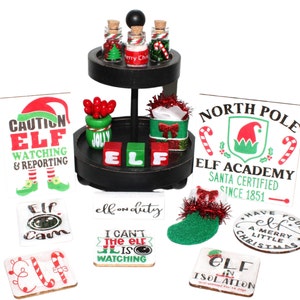 Christmas Elf Miniatures, Christmas Mini Tier Tray, Christmas Miniatures, Christmas Decor, Dollhouse Miniatures, Christmas Dollhouse Decor