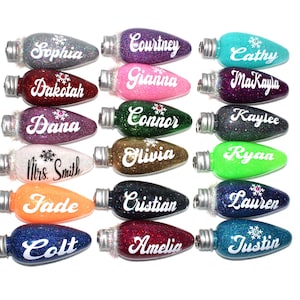 Personalized Shatterproof Glitter Ornament Lightbulbs - Adorable Gifts for Teachers, Friends, and Coworkers -  Christmas Decorations - Gifts