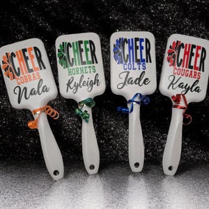 Personalized Cheerleader Hairbrush | Custom Mascot and Name | 3.5&quot;x9.25&quot; White Brush | Perfect Team & Coach Gifts | Stocking Stuffers