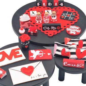 Miniaturas del día de San Valentín, regalo del día de San Valentín, decoración de la casa de muñecas del día de San Valentín, decoración de la bandeja escalonada del día V, miniaturas de la casa de muñecas, cartas de amor