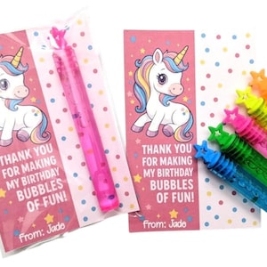 Unicorn Birthday Bubble Favors – Thank You for Making My Birthday BUBBLES of Fun! – Mini Bubble Stick Party Favors - Unicorn Party Favors