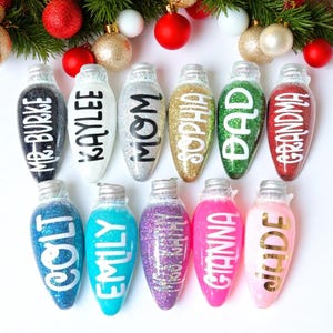 Personalized Glitter Light Bulb Christmas Ornament – 3" Shatterproof – Custom Name Holiday Gift for Teachers, Friends, Coworkers, Classmates