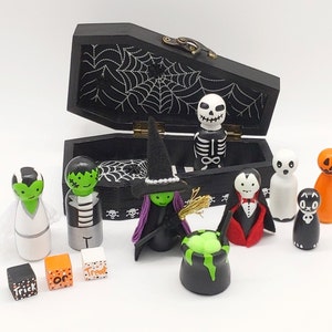 You Choose: Halloween Peg Dolls, Wood Dolls, Wood Doll Coffin, Play Set, Halloween Peg Doll, Gift Set, Halloween Decor, Halloween Gift Set image 8