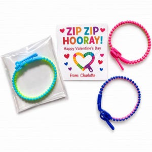 Valentine’s Day Zipper Bracelet Favors – "ZIP ZIP HOORAY!" Gift for Kids – Classroom Exchange, Party Favor, Student Valentines