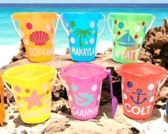 Personalized Kids Beach Buckets - Kids Easter Gifts - Kids Party Favors and Easter Baskets - Classroom Gifts - Beach Bucket and Shovel Set