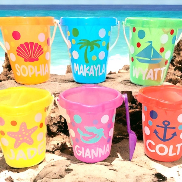 Personalized Kids Beach Buckets - Kids Easter Gifts - Kids Party Favors and Easter Baskets - Classroom Gifts - Beach Bucket and Shovel Set