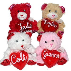 Personalized Valentine&#39;s Day Bear, Fillable Heart, Custom Valentines Plush, Valentine&#39;s Day Gift, Tiered Tray Decor, Kids Valentine&#39;s Gift