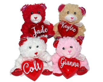 Personalized Valentine's Day Bear, Fillable Heart, Custom Valentines Plush, Valentine's Day Gift, Tiered Tray Decor, Kids Valentine's Gift