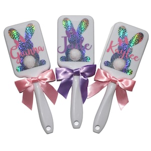 Spazzola per capelli pasquale personalizzata - Coniglietto arcobaleno iridescente - Bomboniere per feste pasquali - Regalo di Pasqua per ragazze - Riempitivi per cestini pasquali