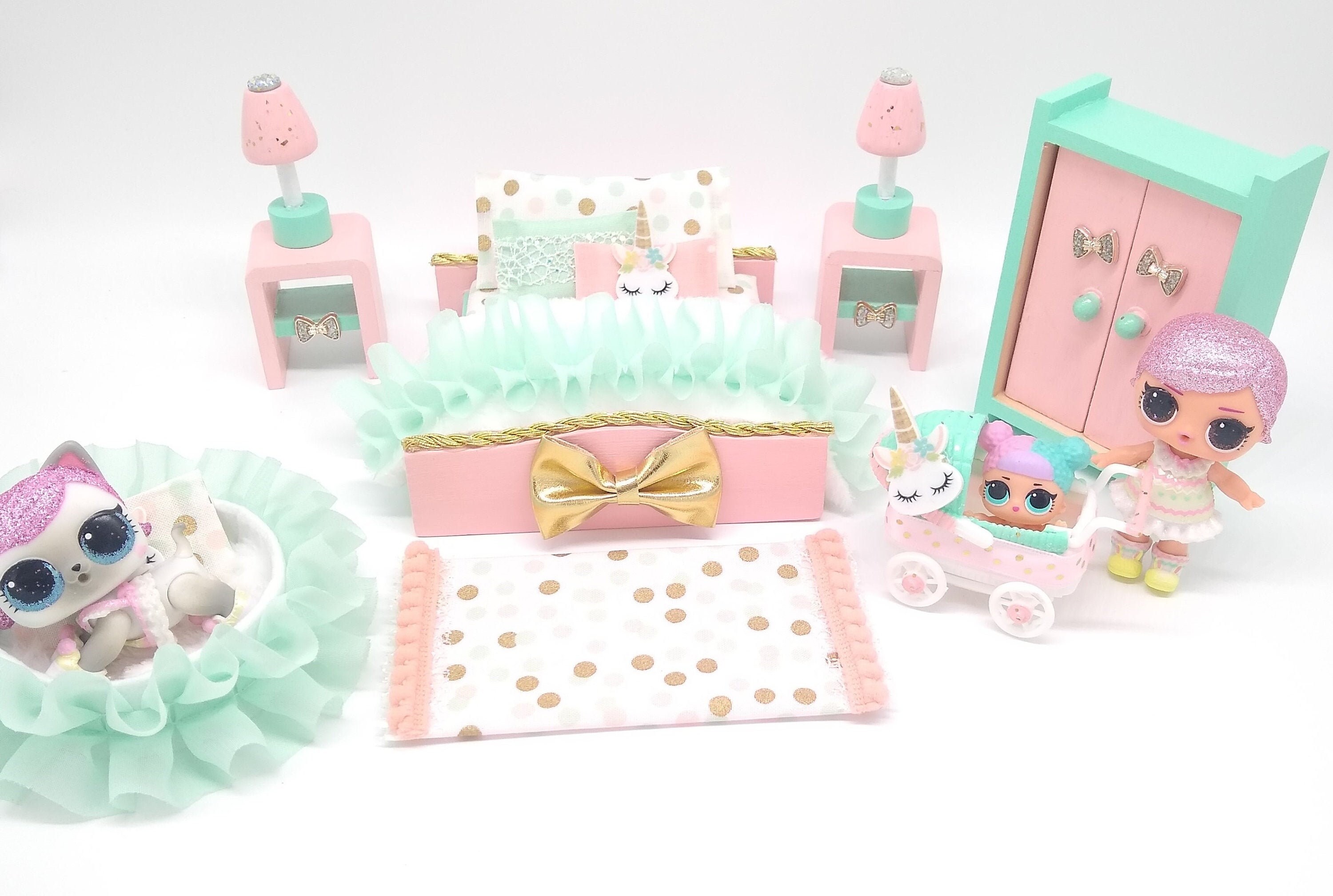 Unicorn Wood Doll Furniture Set Kids Dollhouse Furniture | Etsy