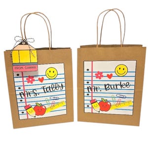 Borsa regalo personalizzata per insegnanti / Borsa regalo in carta kraft 8x4,75x10 / Giorno di apprezzamento degli insegnanti, fine dell'anno scolastico, primo giorno di scuola
