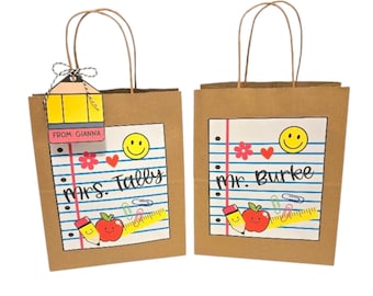 Personalized Teacher Gift Bag | Kraft Gift Bag 8x4.75x10 | Teacher Appreciation Day, End of School Year, First Day of School