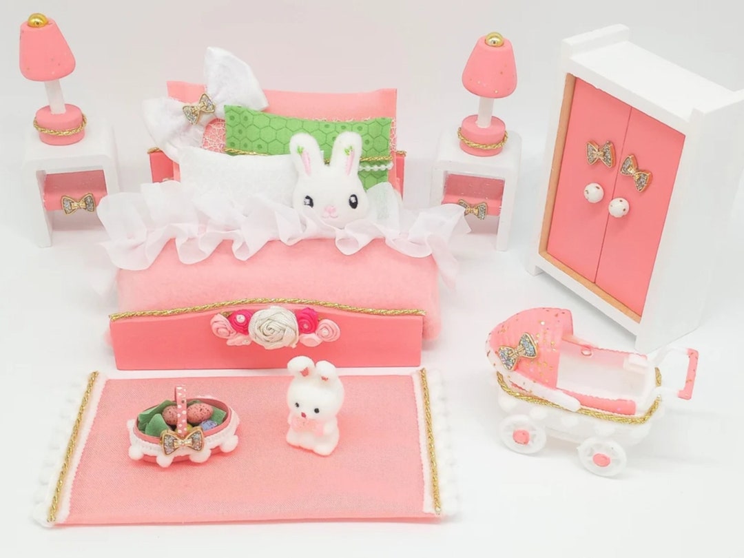Easter Bunny Dollhouse Furniture Set Wood Doll Furniture Etsy