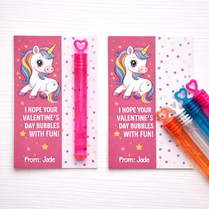 Unicorn Valentine's Day Bubble Favors – I Hope Your Valentine's Day BUBBLES with Fun! – Mini Bubble Stick Gifts - Kids Valentine Exchange