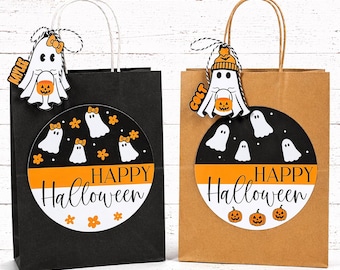 Halloween Personalized Gift Bags - Ghost Themed Gift Bags - Halloween Boo Baskets -  Halloween Party Favors - Halloween Themed Ghost Gift