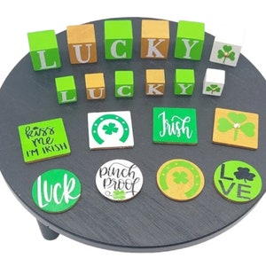 St. Patrick&#39;s Day Miniatures, St Patty&#39;s Day Decor, IRISH Gift, Dollhouse Miniatures, Mini Wood Blocks, Glass Jars, St. Patrick&#39;s Day Gift