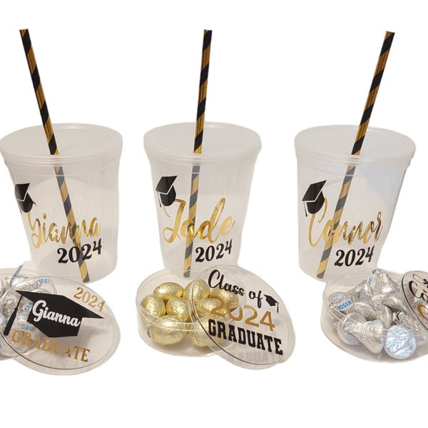 Personalized Graduation Stadium Cups with Matching Straws - Personalized Candy Containers - Graduation Gift - Graduation Party Favors