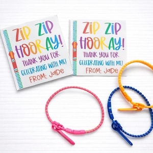 Bransoletka z suwakiem – upominki na imprezę dla dzieci – „ZIP ZIP HOORAY” – prezent w postaci bransoletki Fidget – urodziny, ukończenie szkoły, upominki na uroczystości – upominki bez cukierków
