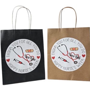 Personalized Nurse Gift Bag – Custom Nurse’s Week Thank You Bag – Brown or Black – Add Nurse Title or Custom Message