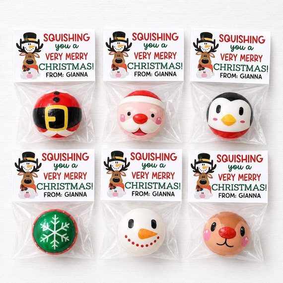 Christmas Themed Squishy balls - Ready To Gift - Bulk Christmas Party Favors - Christmas Class Party - Student Gifts - Stocking Stuffers