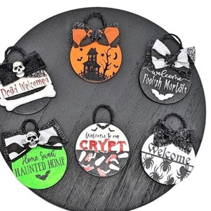 Miniature Hanging Halloween Decorations, Halloween Miniatures, Halloween Front Door Sign, Dollhouse Door Sign, Haunted House, Dollhouse