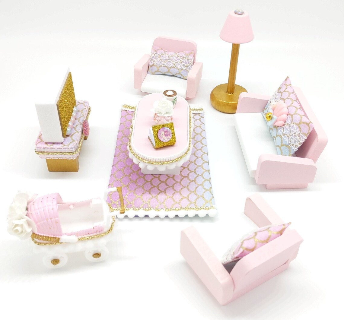 Mermaid Wood Doll Furniture Set Doll TV Room Kids Doll Etsy