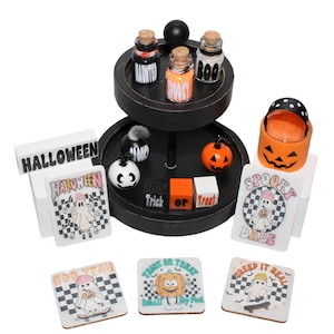 Halloween Miniatures, Halloween Mini Decor, Halloween Mini Tier Tray, Halloween Dollhouse, Dollhouse Miniatures, Halloween Minis, Boo Basket