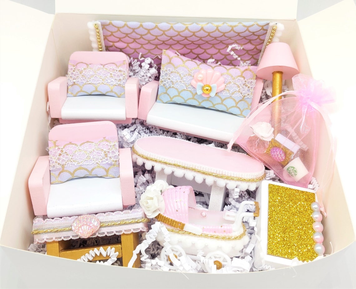 Mermaid Wood Doll Furniture Set Doll TV Room Kids Doll Etsy