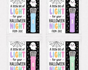 Ghost Halloween Pastel Mini Flashlight Favors, Trick or Treat Handouts, Halloween Classroom Party Favors, Boo Basket Treats, Ready To Gift