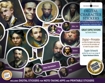 Dr. Jekyll and Mr. Hyde: Character Digital Stickers for Note-Taking Apps & printable stickers. For students of English Literature and GCSE