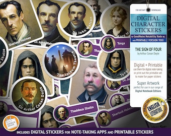 The Sign of Four: Character Digital Stickers for Note-Taking Apps & printable stickers. Great for students of English Literature and GCSE.