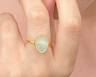 Aqua Chalcedony Gold Vermeil Ring: Sterling Silver March Birthstone