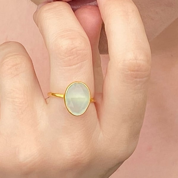 Chalcedony Ring, Gold Aqua Chalcedony Ring,  Blue Chalcedony, Gold stacking ring, March Birthstone Jewellery, sterling silver  stone ring