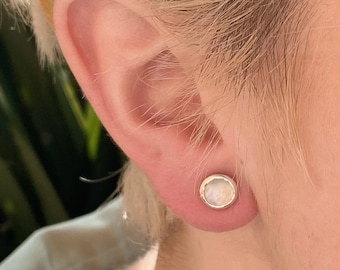 Moonstone Silver Earrings | Sterling Silver Stud Earrings | round gemstone button earrings | Rainbow Moonstone earrings