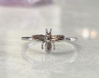 Sterling Silver Bee Ring | Skinny Silver Bee Stacking Ring | Sterling Silver Bee Charm Ring | Silver Midi Ring | Minimal Stacking Rings