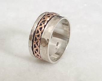 Silver Spinner Ring, Mixed Metal Spinner ring, Custom sterling silver spinning ring, meditation ring, 925 sterling silver ring, fidget ring