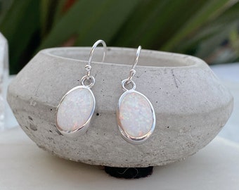 Opal Earrings | Sterling Silver Irregular shaped White Opal Drop  Earrings | Boho Earrings | Handmade Opal Earrings | October Birthstone
