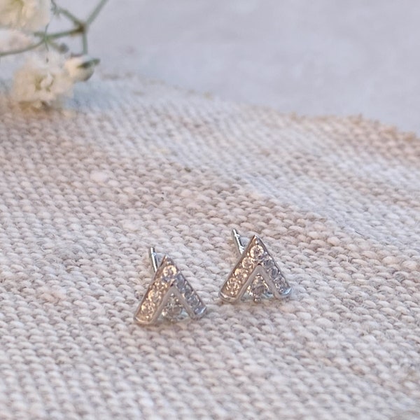 Silver Gemstone Stud Arrow Earrings | Sparkling Cubic Zirconia Gemstone Geometric Earring | 925 sterling silver Crystal earrings