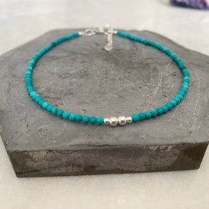 Silver Gemstone Anklet, sterling silver turquoise anklet, silver charm anklet, Dainty silver anklet, Silver ankle bracelet, beach jewellery