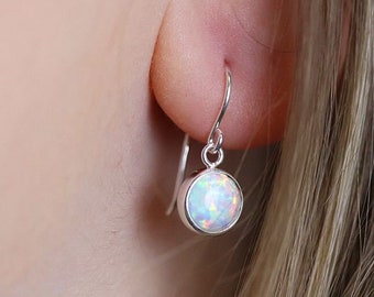 White Opal Drop Earrings | Sterling Silver Round Earrings | White Opal earrings | Gemstone stud earrings | Silver dangle earrings